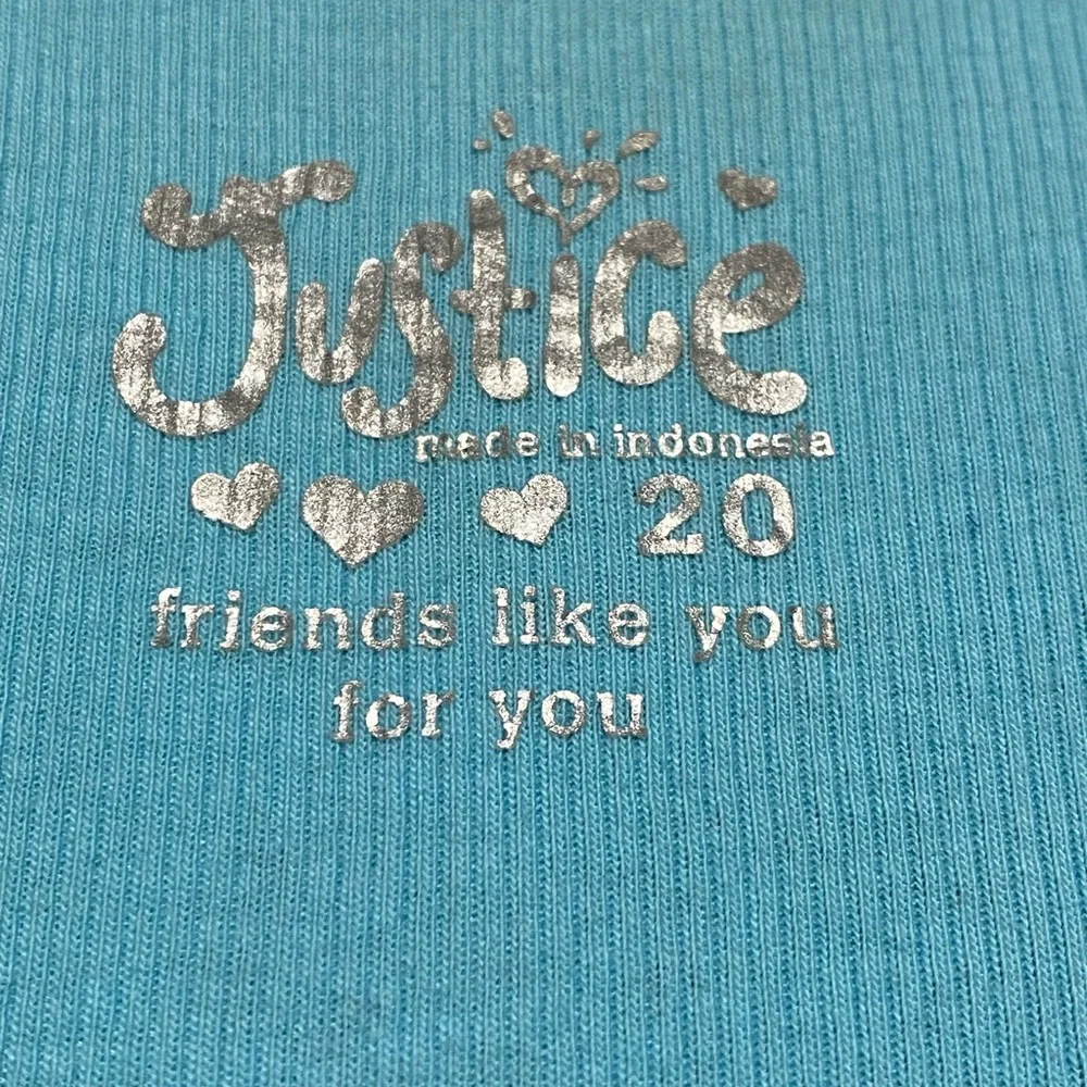 Justice Tank Top Girls 20 Casual Blue Glitter Love To Be Happy Sleeveless Shirt